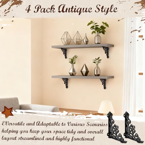 Blulu 8 Pcs Decorative Cast Iron Shelf Bracket L Vintage Bracket, Black