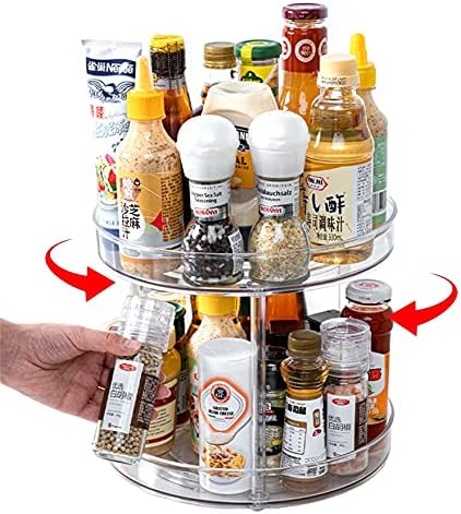 2 Tier Clear Lazy Susan Organizer, 360 Degree Rotating Round Lazy Susan Turntable 9" Non-Skid Rotating Organization Stor