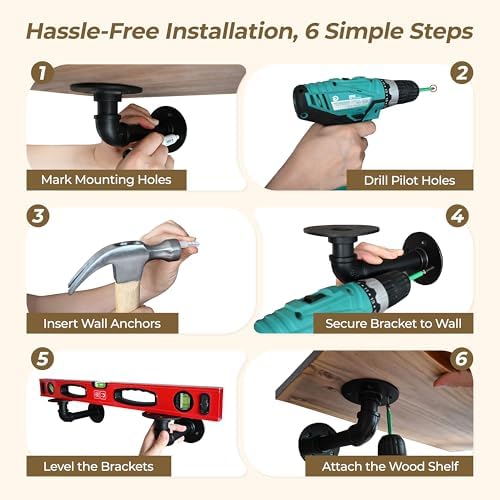 Industrial L Pipe Shelf Brackets for 9-18 in Depth Wood Heavy-Duty 3/4" Iron,Wall Mount Floating Shelf Bracket L Metal P