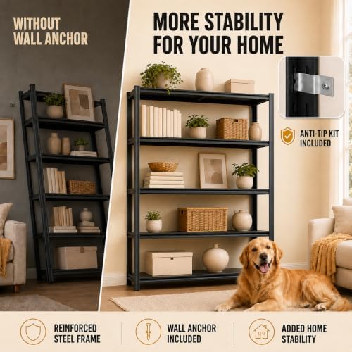 Metal Bookshelf Adjustable Bolt-Free Bookcase Heavy Duty Book Shelf 2000LBS