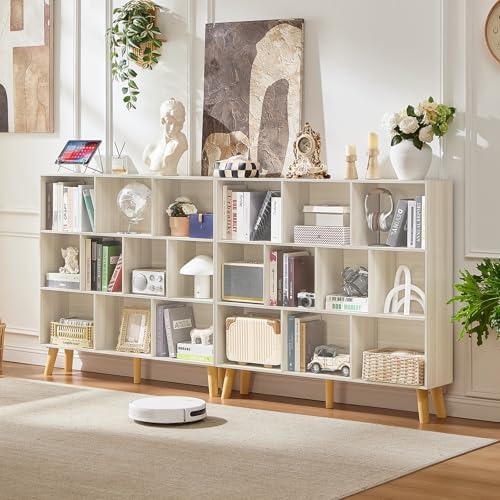 LEYAOYAO 10 Cube Bookshelf,Mid-Century Modern Bookcase with Legs,Light Grey