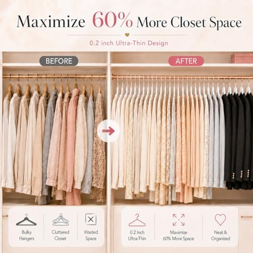 Smartor White Velvet Hangers 50 Pack, Non Slip Rose Gold Hook Felt Hangers