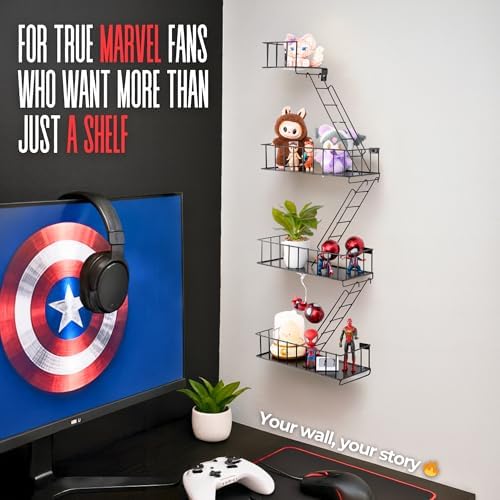 Fire Escape Shelf, 3.5 Tier Floating Ladder Shelf for Wall Decor & Storage