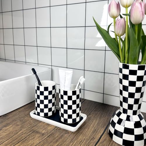 Toothbrush Holders for Bathrooms, Bathroom Toothbrush Holder set, Modern Cute Ceramic Toothbrush Cup with Tray for Count