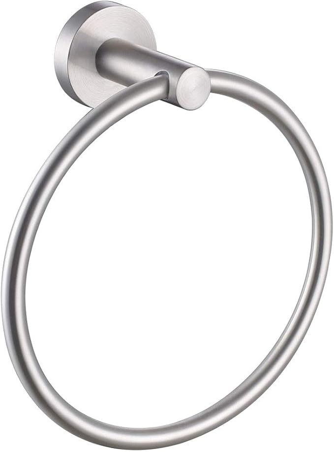 APLusee Bathroom Towel Ring Brushed Nickel, 304 Stainless Steel Hand Towel Holder for Bathroom Kitchen, Single Round Swivel Hanger, Wall Mounted