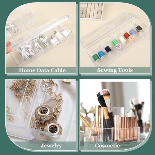 ProSuites Cable Organizer Box with Lid, 5 Pcs Clear Cord Storage Organizer with 50 Cable Ties 108 Cable Labels, Charger 