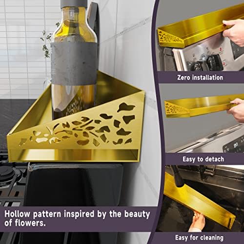 STUTOV 30" Magnetic Stove Top Shelf – Gold Spice Rack and Seasoning Organizer – Kitchen Shelf for Back of Stove – Over S
