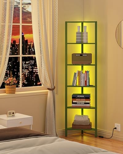 TUTOTAK Corner Shelf with LED Light, 6-Tier Corner Bookshelf