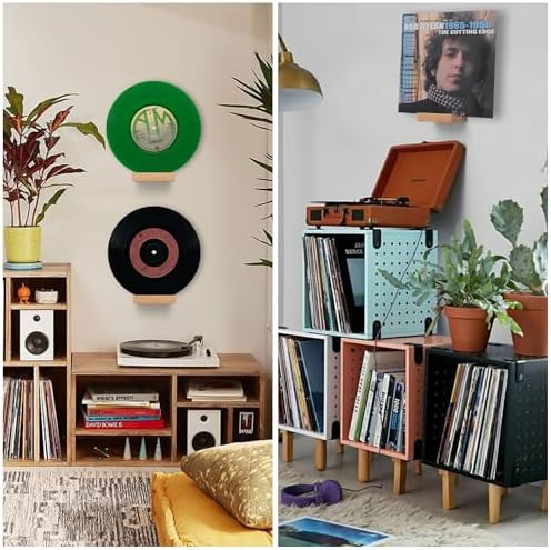 Vinyl Record Shelf Wall Mount,Small Record Holder,Natural Wood