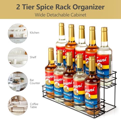 10 Bottle Capacity Coffee Syrup Organizer 2 Tier Coffee Syrup Stand Shelf for Coffee Bar Kitchen Small Wine Rack for Bar