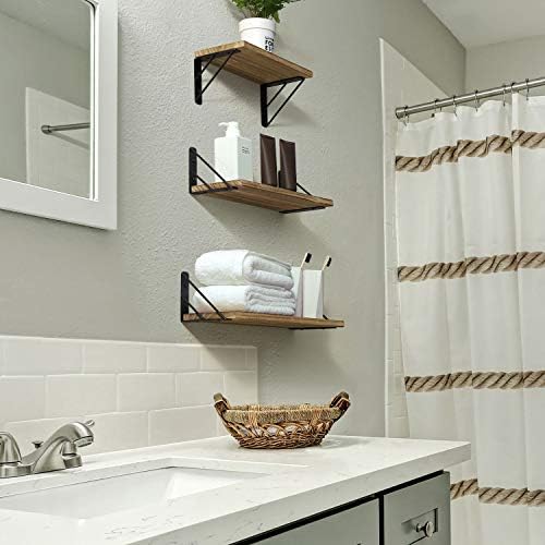 BAYKA Wall Shelves for Bedroom Decor, Floating Wall Shelves for Living Room Kitchen Storage, Wall Mounted Rustic Wood Fl