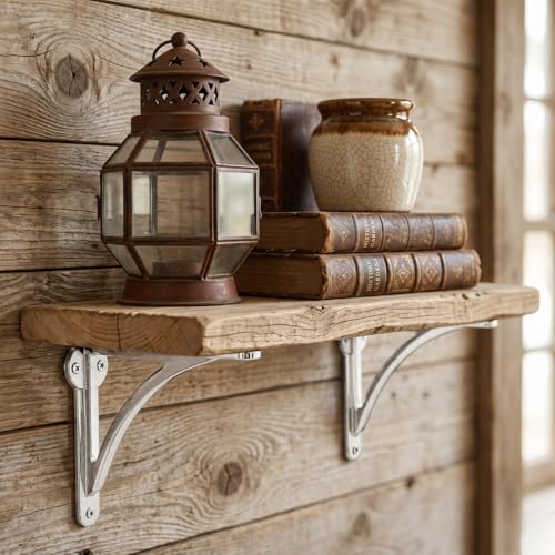 Khtumeware 100% Solid Brass Decorative Shelf Brackets, 7-inch Wall-Mounted Shelving Brackets, 2-Pack Polished Chrome Vin