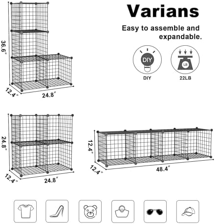 C&AHOME Wire Cube Storage,4-Cube Storage Organizer Metal, Wire Grids, Black