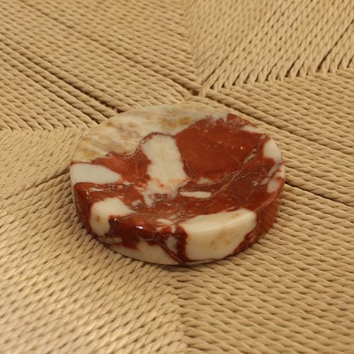 Natural Calacatta Red Marble Soap Dish, Round Small Jewelry Dish, Sponge Holder for Bathroom, Kitchen
