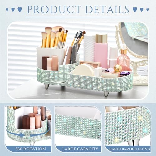 Rotating Makeup Organizer Vanity, Silver, Rhinestone