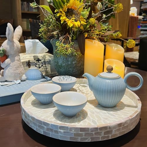 12.5" Lazy Susan for Table Top – Mother of Pearl Spinning Turntable Serving Tray, Marble Lazy Susan Organizer for Dining