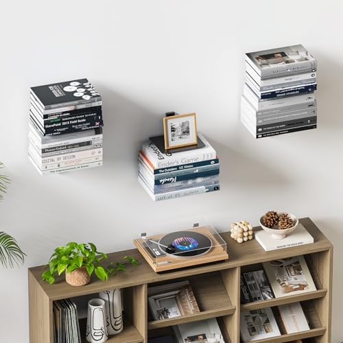 Floating Book Shelves for Wall, 6 Tier Invisible Floating Bookshelf, Vertical Spine Book Tower, Wall Mounted & Space Sav