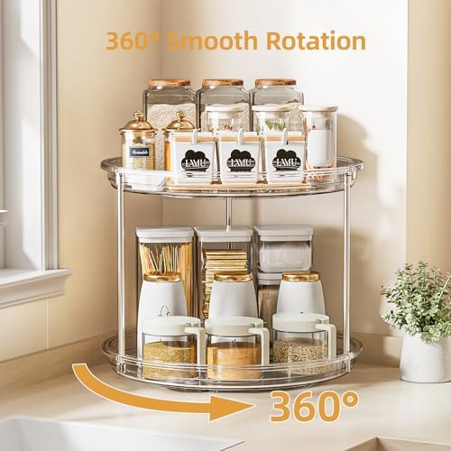 LAMU 2 Tier Lazy Susan Turntable Organizer for Cabinet, 9'' Rotating Spice Rack for Kitchen, Pantry, Countertop, Bathroo
