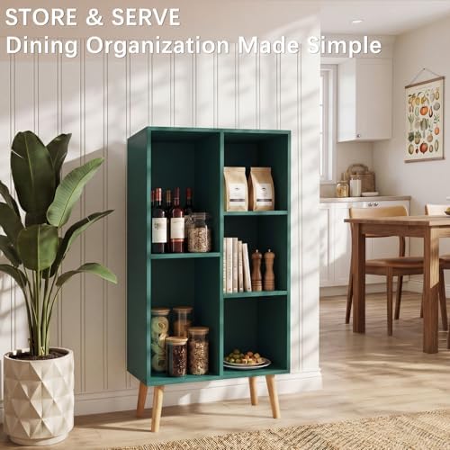 YAHARBO Small Dark Green Bookshelf,3 Tier Modern Kids Bookcase with Legs,5 Cube Wooden Bookshelves Storage Shelf,Book Sh