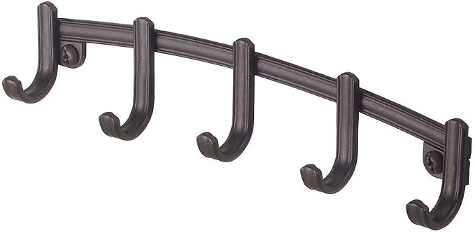 mDesign Steel Modern Key Holder for Wall - Decorative Wall-Mount Key Ring Holder and Hook Rack - 5 Metal Hooks for Hanging Dog Leash, Car Keys, and Keychain - Hyde Collection - 2 Pack - Bronze