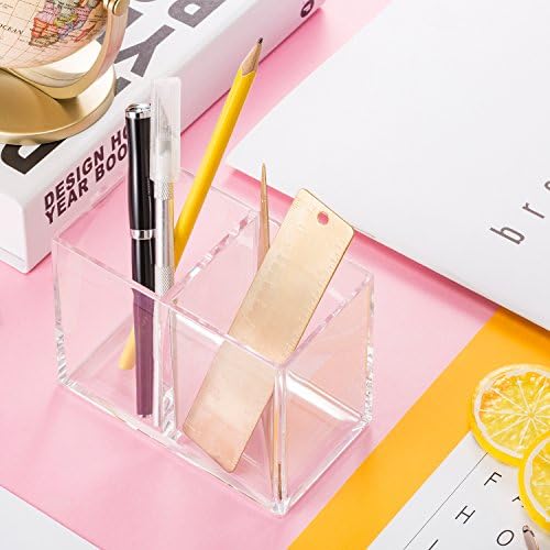Gejoy 1 Pcs Acrylic Pencil Pen Holder for Desk, Clear 2 Compartment