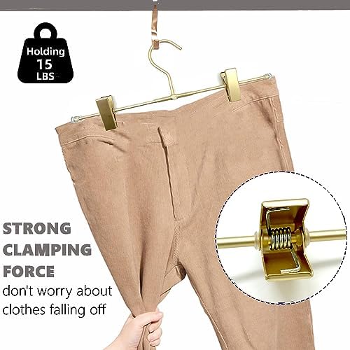 11.8" Gold Matt Aluminium Metal Bottom Clips Pants Trousers Clothes Hangers,10 Pack Heavy Duty Space Saving Durable Adjustable Clips Legging Organizer,Toddler Infant Hangers Shirts Newborn