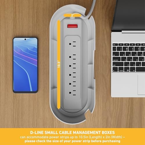 D-Line Cable Management Box, Power Strip Holder, Floor Outlet Hider, Desk Cord Organizer, Cover TV Wires, 12.75" (L) x 5