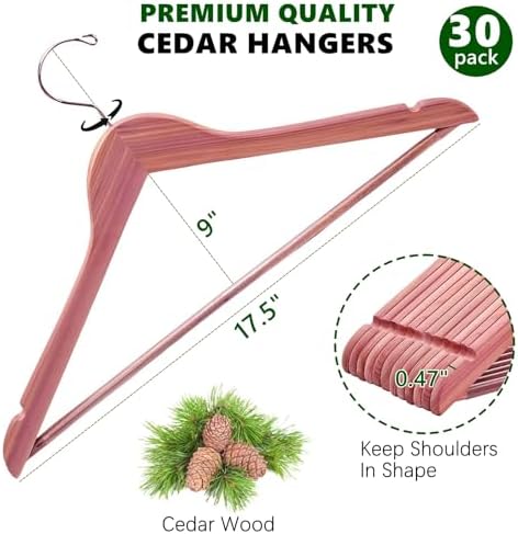 Amber Home 60 Pack Cedar Coat Hangers, Wooden Suit Hangers