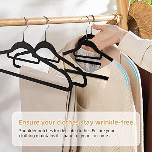 Velvet Non-Slip Hangers, Heavy-Duty Suit Hangers with 360° Swivel Hook for Space-Saving Storage - 20 Pack, Black