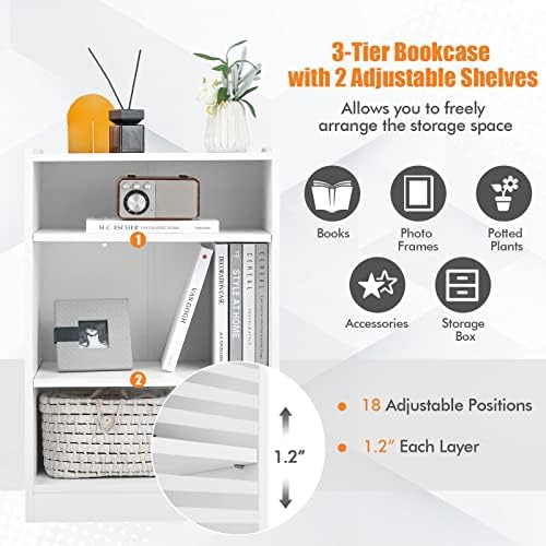 3 Tier Cube Storage Organizer, Small White Bookshelf with 18-Position Adjustable Panels, Wooden Open Cubby Display Shelf