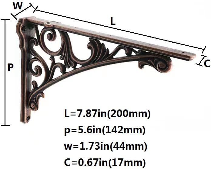 Decorative Shelf Bracket 8 inch, Antique Copper Brackets for Shelving, Heavy Duty Vintage, DIY Projects, Hardware Includ