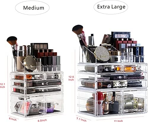 Cq acrylic 3 Pack Clear Make Up Organizers for Vanity,Stackable 6 Drawers Make Up Organizer,Cute Desk Organizer for Vani
