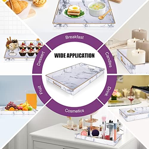 Gifturbo White Serving Tray, Marble Serving Trays with Handles,Rectangular Coffee Table Ottoman Tray Decorative Plastic 