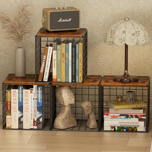 Dmevkic 2 Cube DIY Stackable Small Bookcase,Bookshelf for Small Spaces,Cube Storage Organizer for Living Room, Bedroom, 