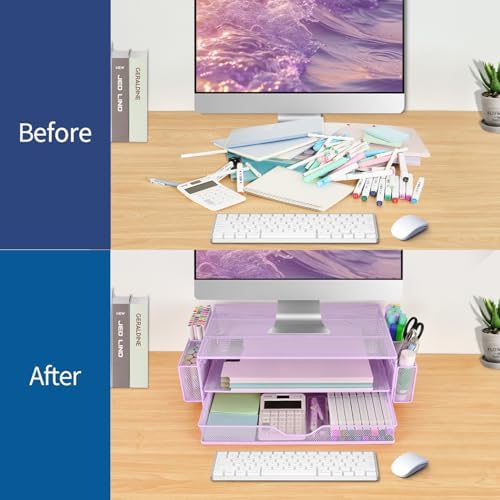 AUPSEN Computer Monitor Stands Riser，2-Tier Desk Organizers and Accessories, Office Desk Accessories Organizer with Draw