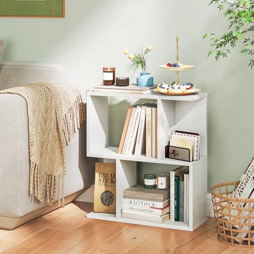 Tangkula 3 Tier Geometric Bookshelf, S Shaped Open Bookcase with Storage, Home Office Decor, Freestanding Wood Display S
