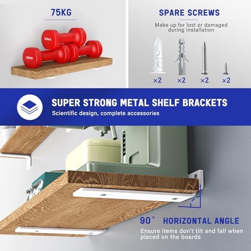 Goovilla Shelf Bracket, Floating Shelf Brackets 10 inch Long, 6 Pack, White