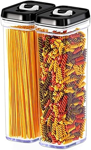 DWËLLZA KITCHEN Pasta Storage Containers for Pantry Airtight - 2 Pc Spaghetti Container Storage - Ideal for Spaghetti & Noodles, Kitchen Pantry Organization and Storage - Keeps Food Fresh & Dry