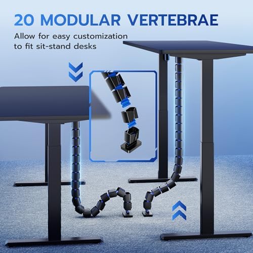 ARES WING Under Desk Cable Management Spine, Screw-On Vertebrae Cord Organizer for Standing Desk, Length-Adjustable with