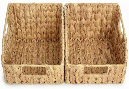 DEILSY™ Water Hyacinth Wicker Storage Baskets for Shelves with Handles 2pk
