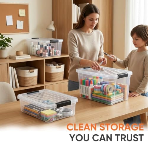 Superio Deep Storage Organizer Bin with Lid X-Deep Small Clear Storage Box with Latch for Home, Kitchen, Garage- Store, 