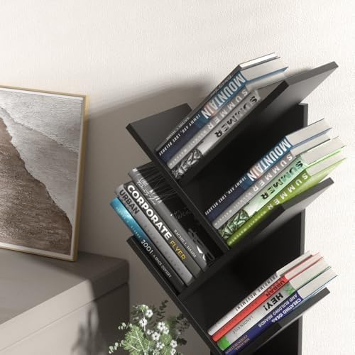 SHEEPAM Small Tree Book Shelf,5 Tier Bookshelf, Wood Desktop Bookcase