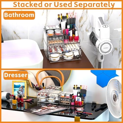 Cq acrylic Clear Make up Organizers for Vanity,Skincare Organizer With 5 Drawers for Dresser,Plastic Cute Desk Accessori