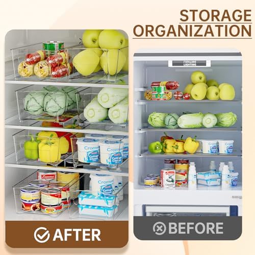 incostar Clear Fridge Organizer, Refrigerator Organizer Bins with Handle, Freezer, Kitchen Cabinet, Pantry Organization,
