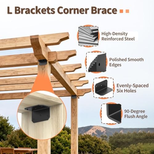 2x4 Inch 90 Degree Corner Bracket, 200 LBS, Black, 8 Pack