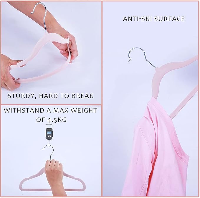Kids Velvet Clothes Hangers, Non Slip Baby Hangers Pink (11.6" Inch - 40 Pack)