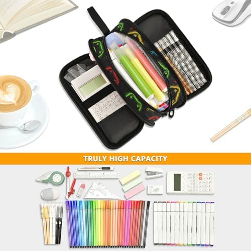 Wfrish Game Joystick Black Large Capacity Pencil Case, 3 Compartments Pen Pouch Organizer for School College Office, Zippers Big Pencil Bag for Teens Adults Girls Boys Makeup