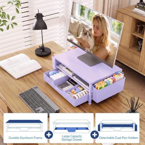 OPNICE Desk Organizers and Accessories, Computer Monitor Stand Riser with Drawer and 2 Pen Holders, Printer & Laptop Sta