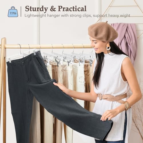 HOUSE DAY Clear Pants Hangers with Clips 10 Pack, 14'' Skirt Hangers