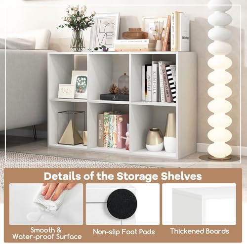 DORTALA 6 Cube Bookcase, Floor Standing Bookshelf with Open Back, Anti-Tipping Kits, Modern Storage Organizer Display Sh